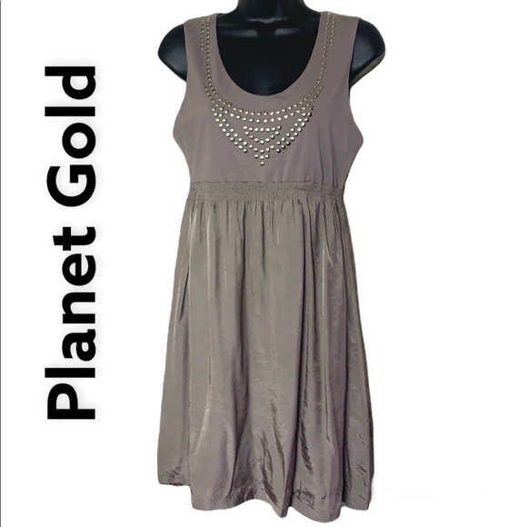 Planet Gold brown/khaki Studded Sheath Dress Size L - Picture 1 of 11